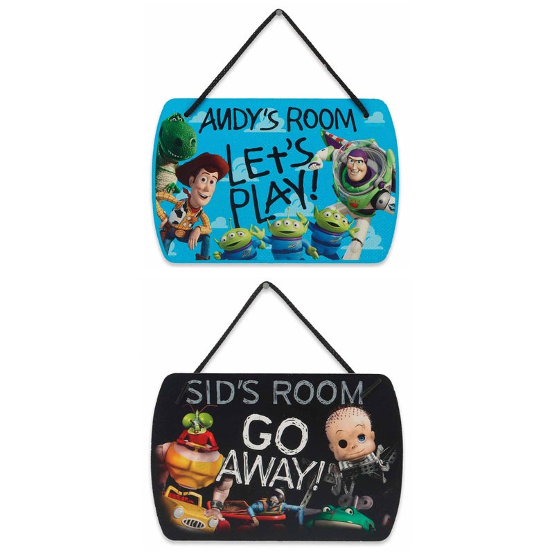 Open Road Brands Disney Pixar Toy Story Andys Room and Sids Room Reversible Hanging Wood Sign - Fun Double-Sided Toy Story Wall Decor - Image 1